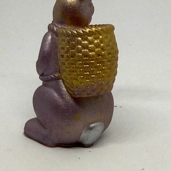 Unique Resin,Metallic Purple Bunny Planter with Gold Basket Accent - Picture 5 of 8